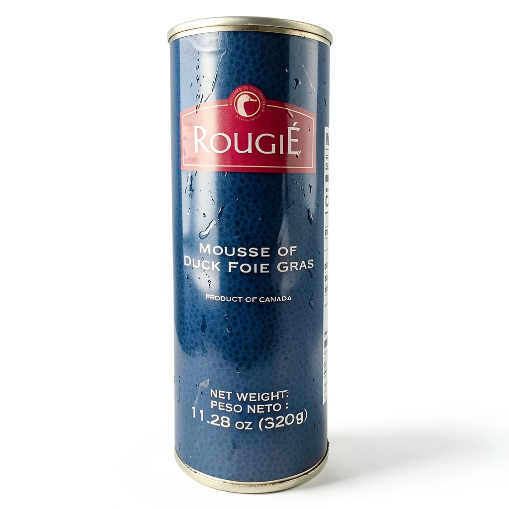 Rougie duck foie gras mousse jar on a serving platter