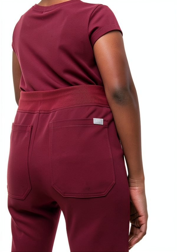 FIGS Women's Scrub Pants Livingston Basic Burgundy FIONx Stretch-4