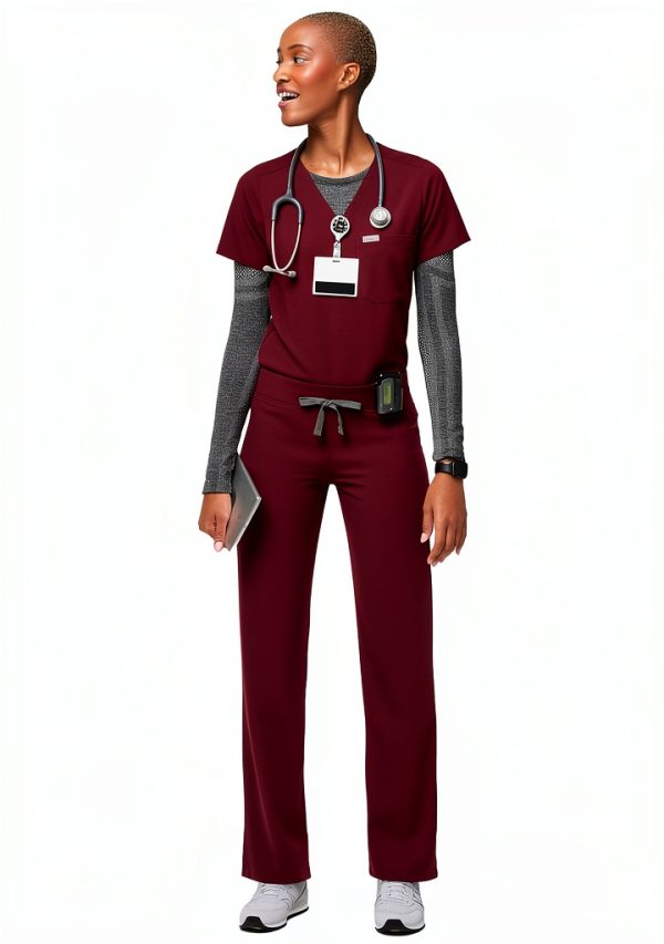 FIGS Women's Scrub Pants Livingston Basic Burgundy FIONx Stretch-1